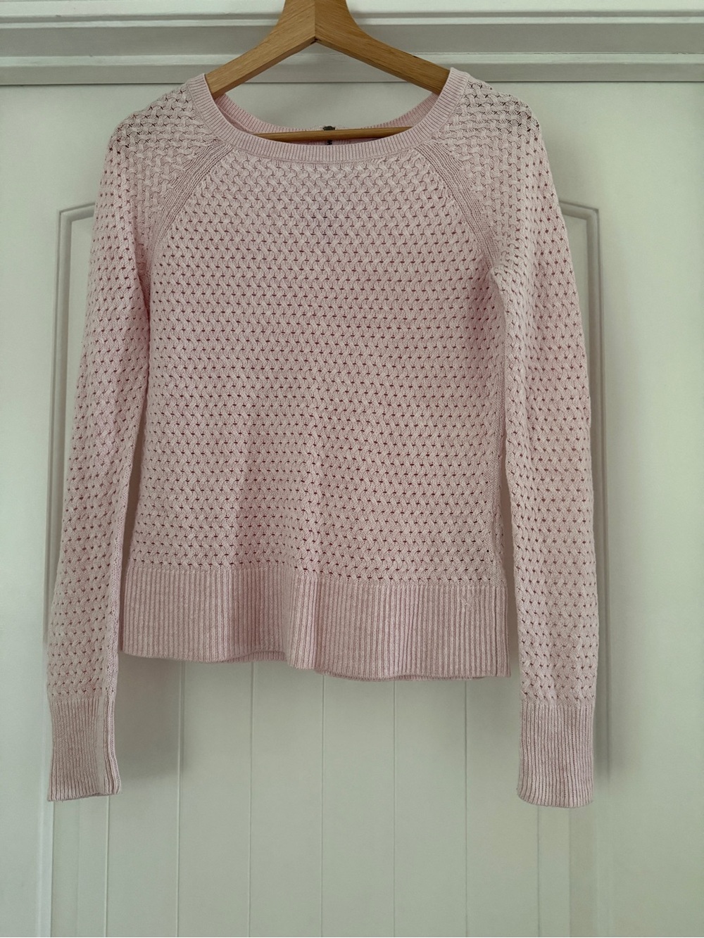 American Eagle Outfitters Light Pink Open-Knit Crewneck Sweater